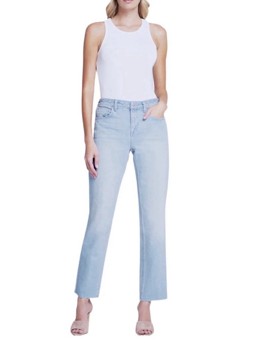 L'AGENCE Pale Blue High-Rise Straight Jeans - Women